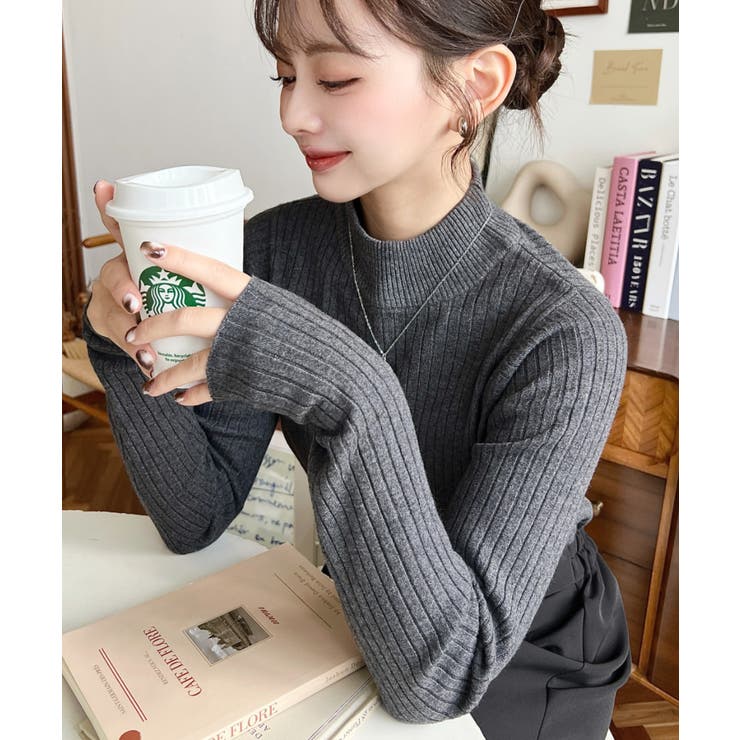 ボトルネックワイドリブカラー＆ボーダーニットプルオーバー12G | moment+ | 詳細画像34 