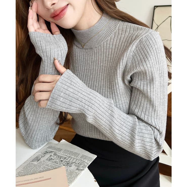 ボトルネックワイドリブカラー＆ボーダーニットプルオーバー12G | moment+ | 詳細画像37 