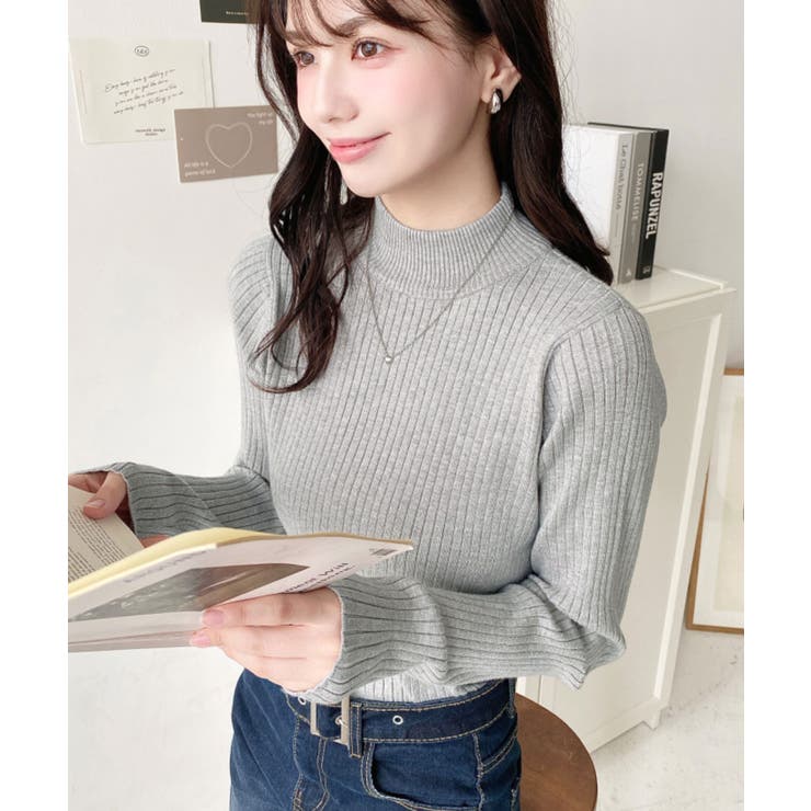 ボトルネックワイドリブカラー＆ボーダーニットプルオーバー12G | moment+ | 詳細画像38 