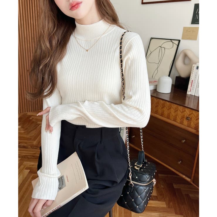 ボトルネックワイドリブカラー＆ボーダーニットプルオーバー12G | moment+ | 詳細画像4 