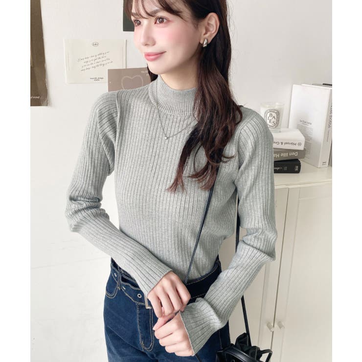 ボトルネックワイドリブカラー＆ボーダーニットプルオーバー12G | moment+ | 詳細画像40 