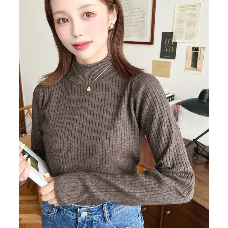 ボトルネックワイドリブカラー＆ボーダーニットプルオーバー12G | moment+ | 詳細画像46 