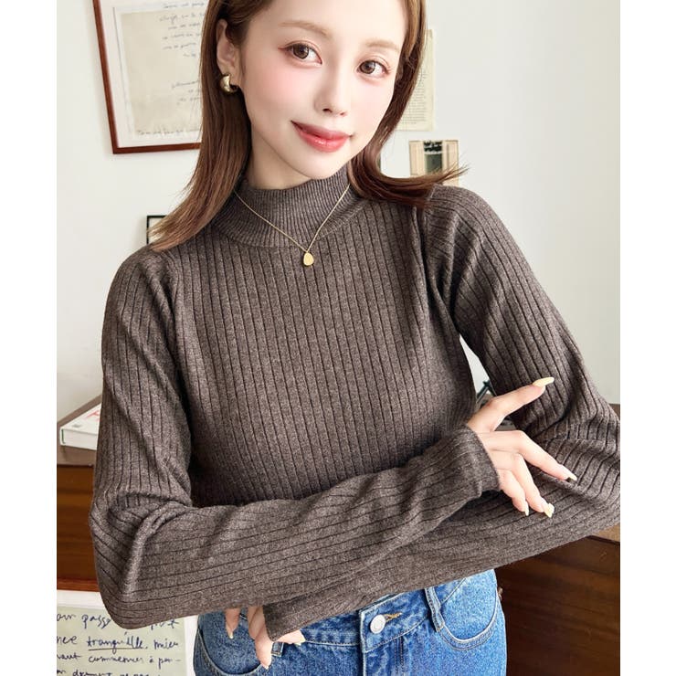 ボトルネックワイドリブカラー＆ボーダーニットプルオーバー12G | moment+ | 詳細画像47 