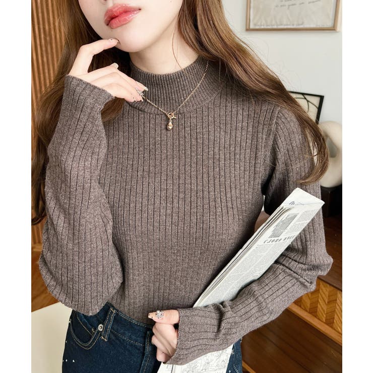 ボトルネックワイドリブカラー＆ボーダーニットプルオーバー12G | moment+ | 詳細画像50 