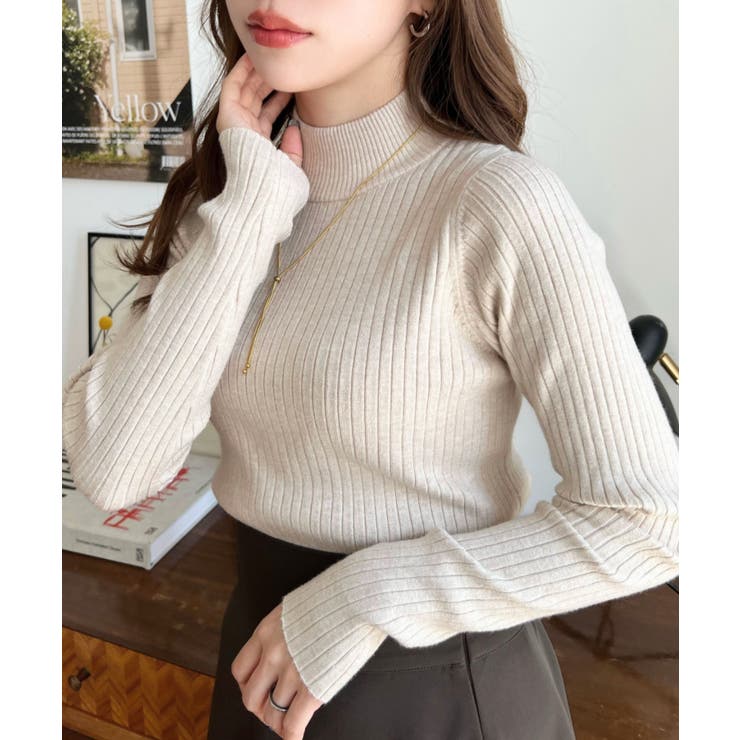 ボトルネックワイドリブカラー＆ボーダーニットプルオーバー12G | moment+ | 詳細画像52 