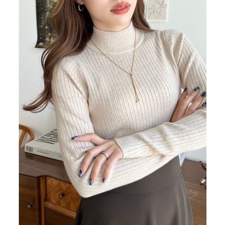 ボトルネックワイドリブカラー＆ボーダーニットプルオーバー12G | moment+ | 詳細画像53 