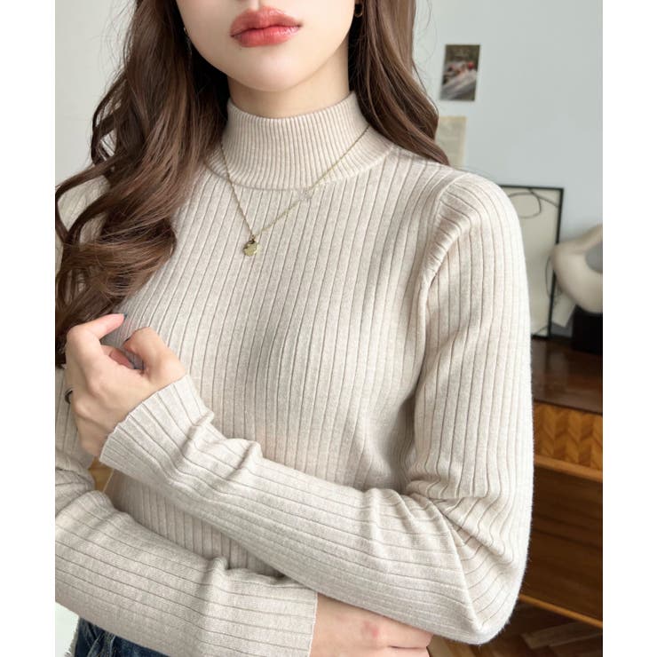 ボトルネックワイドリブカラー＆ボーダーニットプルオーバー12G | moment+ | 詳細画像56 