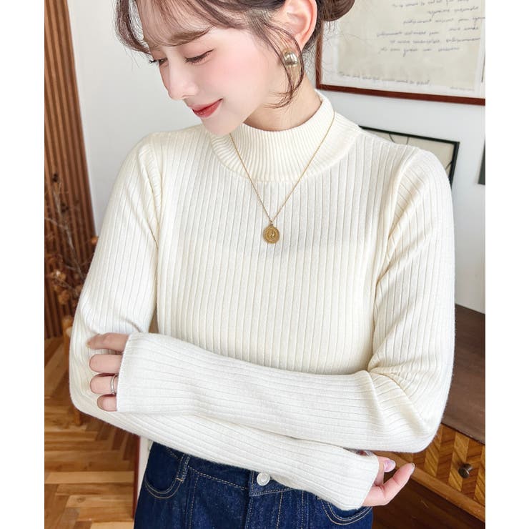 ボトルネックワイドリブカラー＆ボーダーニットプルオーバー12G | moment+ | 詳細画像6 