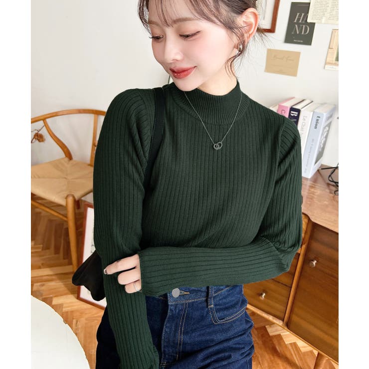 ボトルネックワイドリブカラー＆ボーダーニットプルオーバー12G[品番