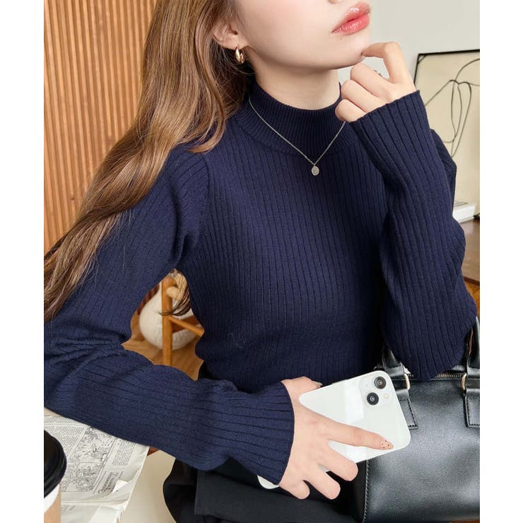 ボトルネックワイドリブカラー＆ボーダーニットプルオーバー12G | moment+ | 詳細画像64 