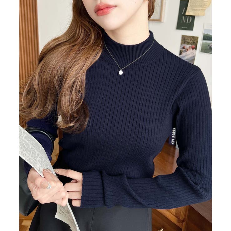 ボトルネックワイドリブカラー＆ボーダーニットプルオーバー12G | moment+ | 詳細画像65 