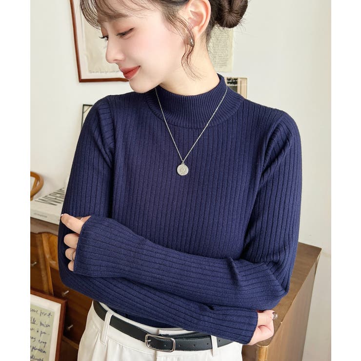 ボトルネックワイドリブカラー＆ボーダーニットプルオーバー12G | moment+ | 詳細画像67 