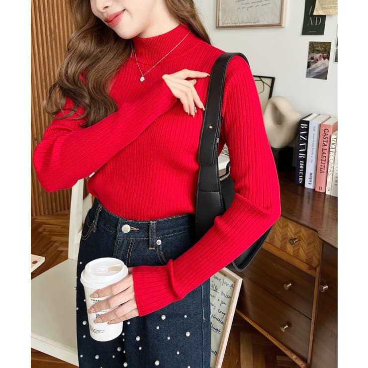 ボトルネックワイドリブカラー＆ボーダーニットプルオーバー12G | moment+ | 詳細画像77 