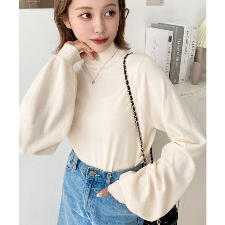 ボトルネックボリュームスリーブニットプルオーバー 12G | moment+ | 詳細画像10 