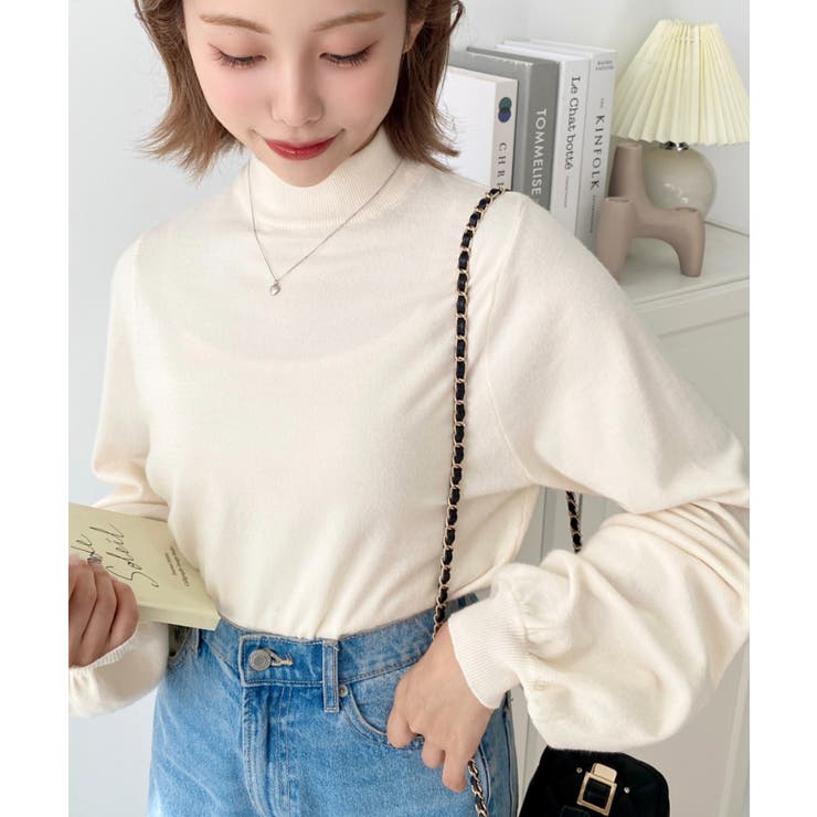 ボトルネックボリュームスリーブニットプルオーバー 12G | moment+ | 詳細画像11 