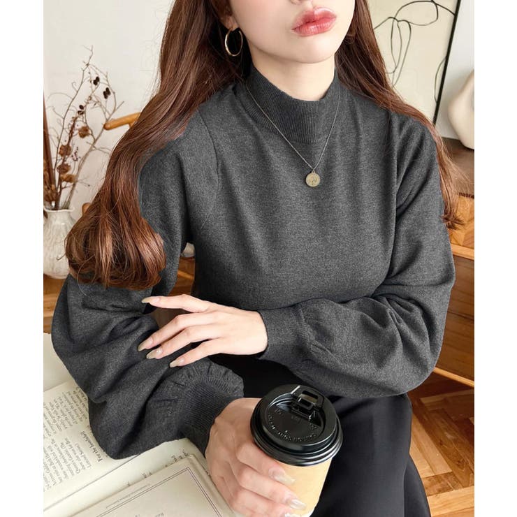 ボトルネックボリュームスリーブニットプルオーバー 12G | moment+ | 詳細画像12 