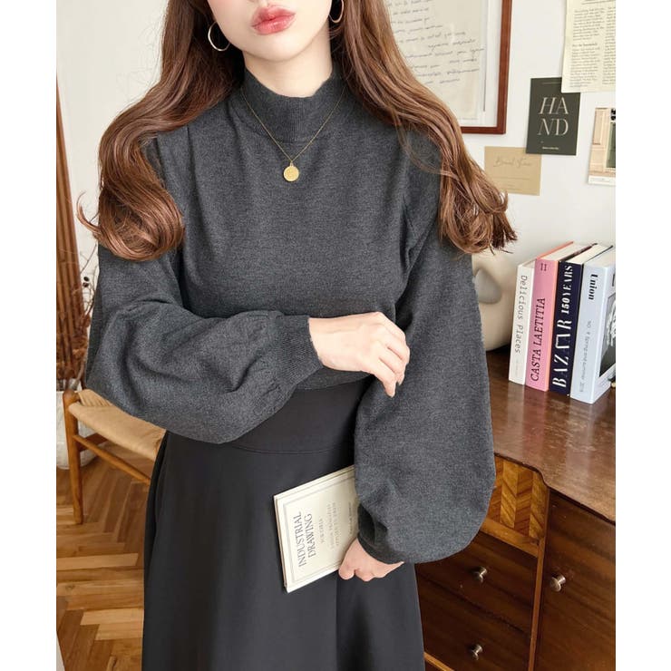 ボトルネックボリュームスリーブニットプルオーバー 12G | moment+ | 詳細画像14 