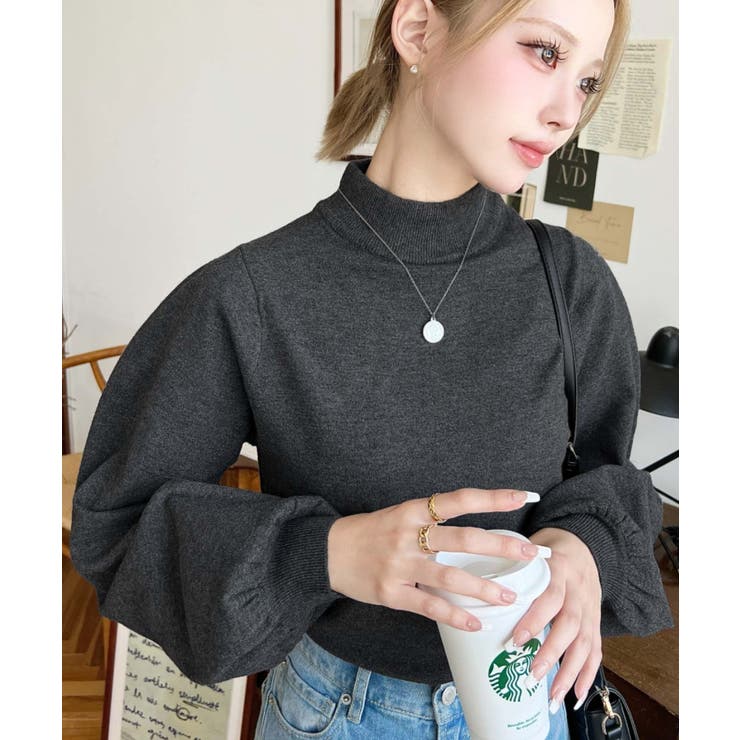 ボトルネックボリュームスリーブニットプルオーバー 12G | moment+ | 詳細画像15 