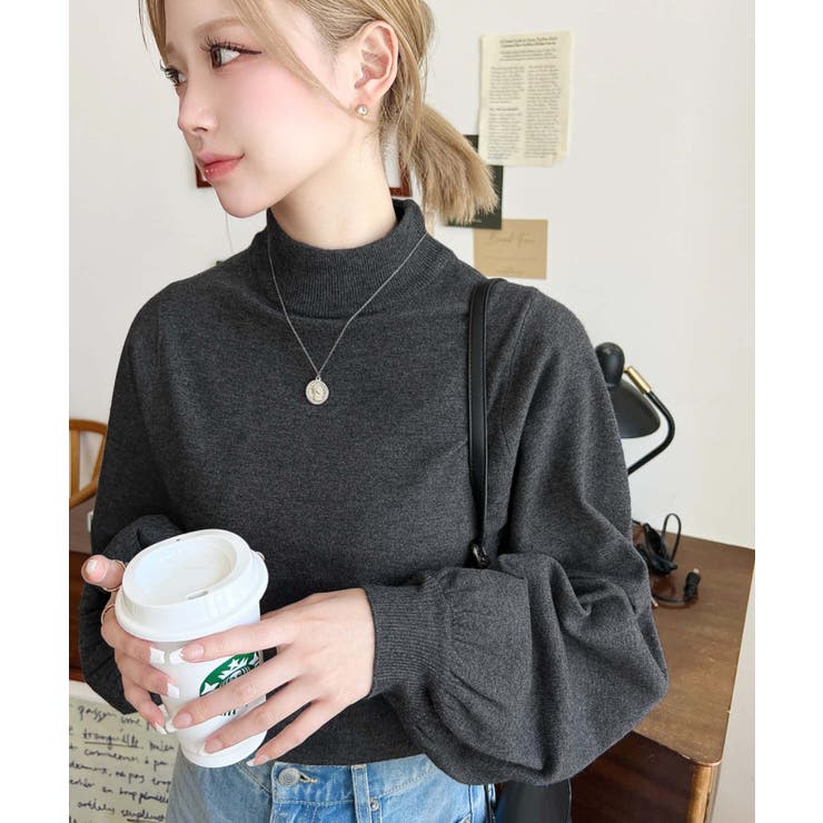 ボトルネックボリュームスリーブニットプルオーバー 12G | moment+ | 詳細画像18 