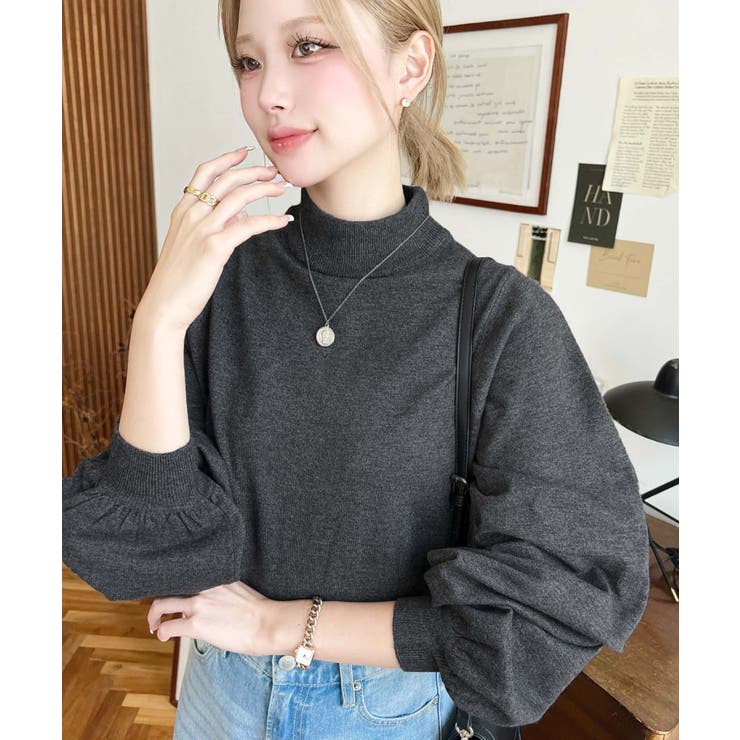 ボトルネックボリュームスリーブニットプルオーバー 12G | moment+ | 詳細画像19 