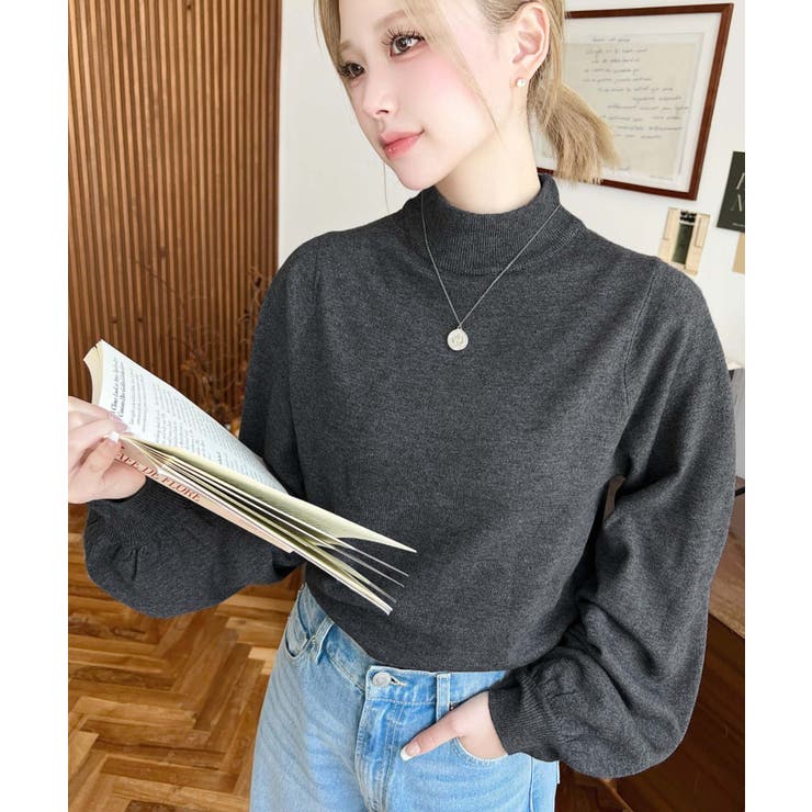 ボトルネックボリュームスリーブニットプルオーバー 12G | moment+ | 詳細画像20 