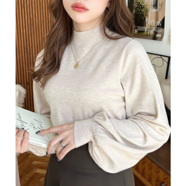 ボトルネックボリュームスリーブニットプルオーバー 12G | moment+ | 詳細画像21 