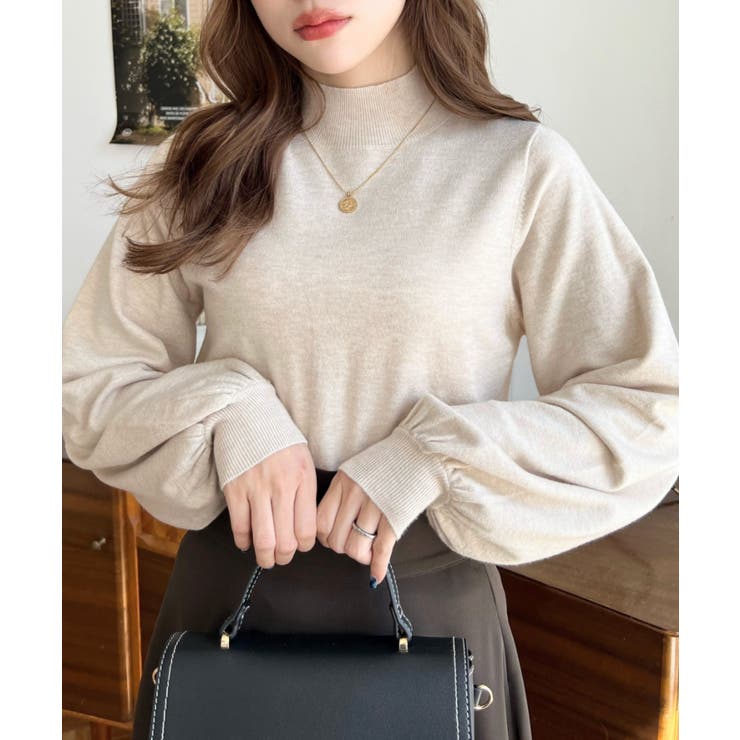 ボトルネックボリュームスリーブニットプルオーバー 12G | moment+ | 詳細画像22 