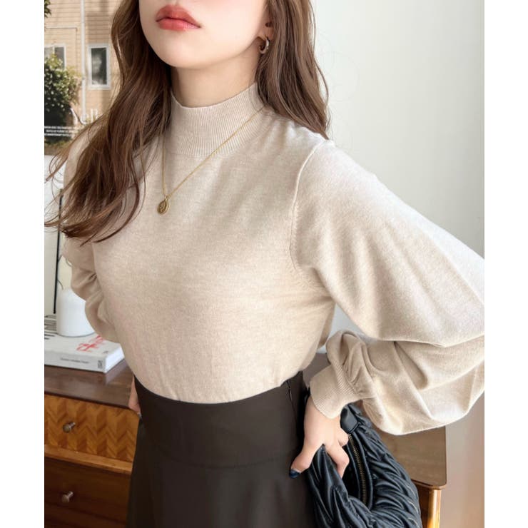 ボトルネックボリュームスリーブニットプルオーバー 12G | moment+ | 詳細画像24 