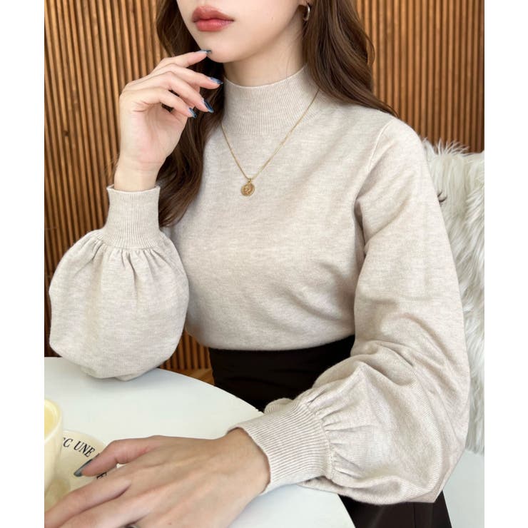 ボトルネックボリュームスリーブニットプルオーバー 12G | moment+ | 詳細画像25 