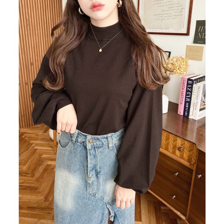 ボトルネックボリュームスリーブニットプルオーバー 12G | moment+ | 詳細画像28 