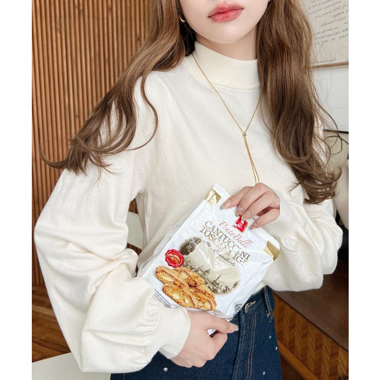 ボトルネックボリュームスリーブニットプルオーバー 12G | moment+ | 詳細画像3 