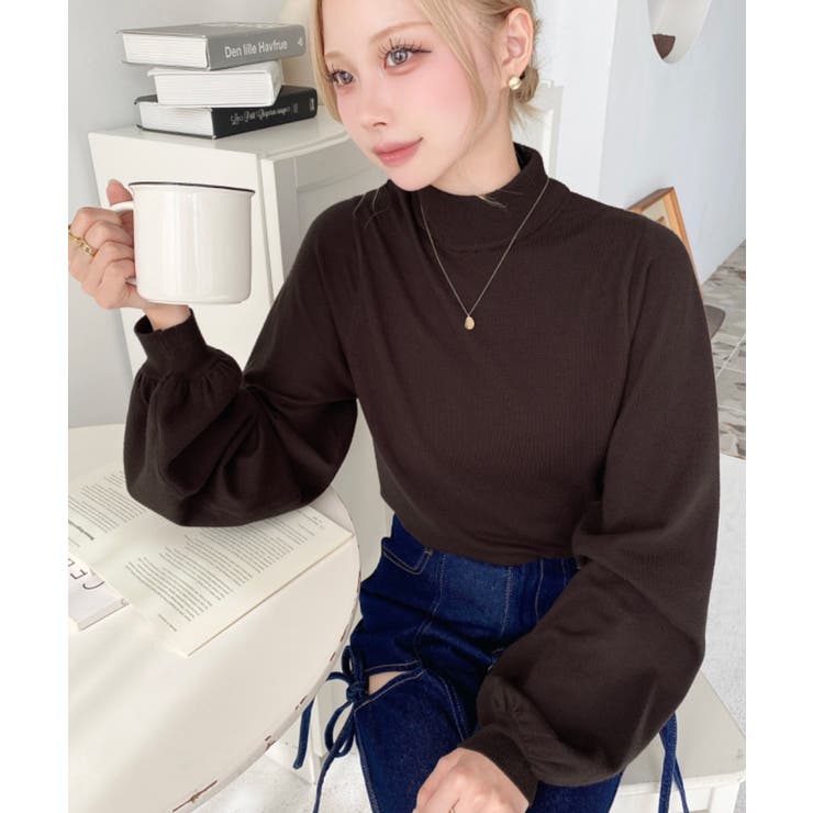 ボトルネックボリュームスリーブニットプルオーバー 12G | moment+ | 詳細画像32 