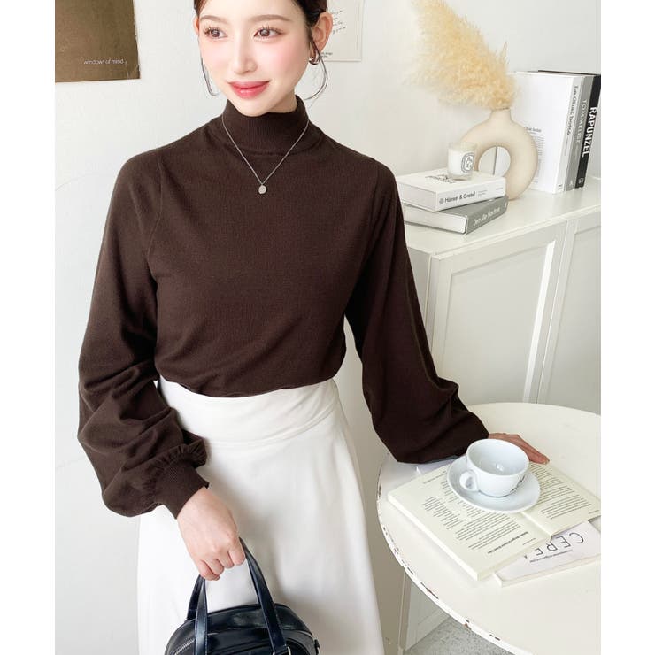 ボトルネックボリュームスリーブニットプルオーバー 12G | moment+ | 詳細画像35 