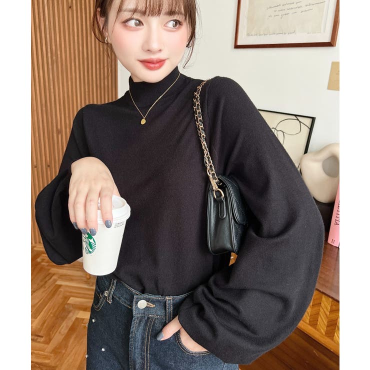 ボトルネックボリュームスリーブニットプルオーバー 12G | moment+ | 詳細画像39 