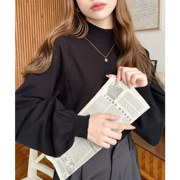 ボトルネックボリュームスリーブニットプルオーバー 12G | moment+ | 詳細画像42 