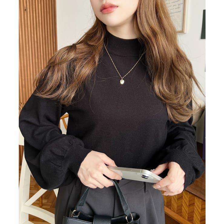 ボトルネックボリュームスリーブニットプルオーバー 12G | moment+ | 詳細画像43 