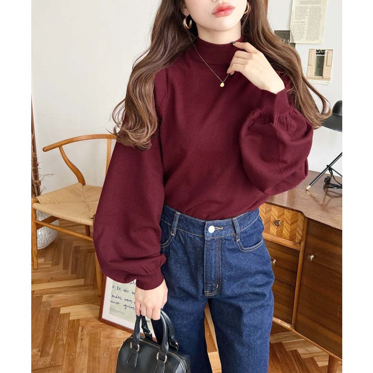 ボトルネックボリュームスリーブニットプルオーバー 12G | moment+ | 詳細画像46 