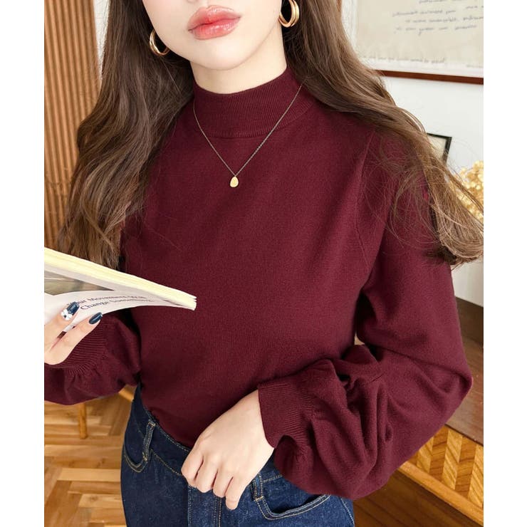 ボトルネックボリュームスリーブニットプルオーバー 12G | moment+ | 詳細画像47 