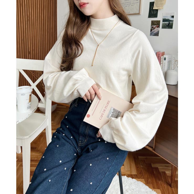 ボトルネックボリュームスリーブニットプルオーバー 12G | moment+ | 詳細画像5 