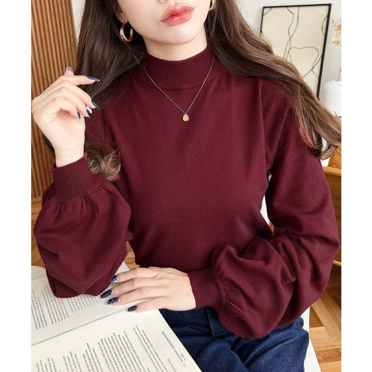 ボトルネックボリュームスリーブニットプルオーバー 12G | moment+ | 詳細画像49 