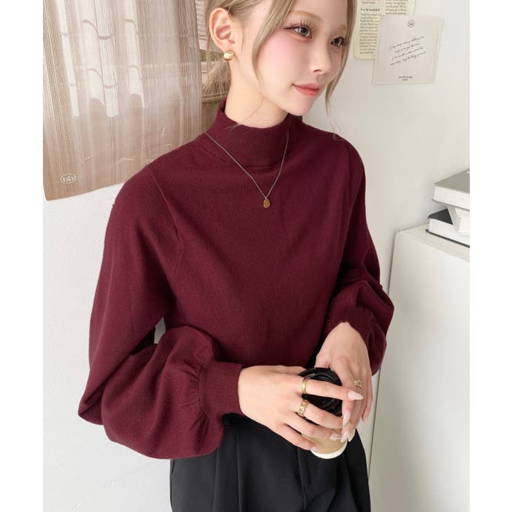 ボトルネックボリュームスリーブニットプルオーバー 12G | moment+ | 詳細画像52 