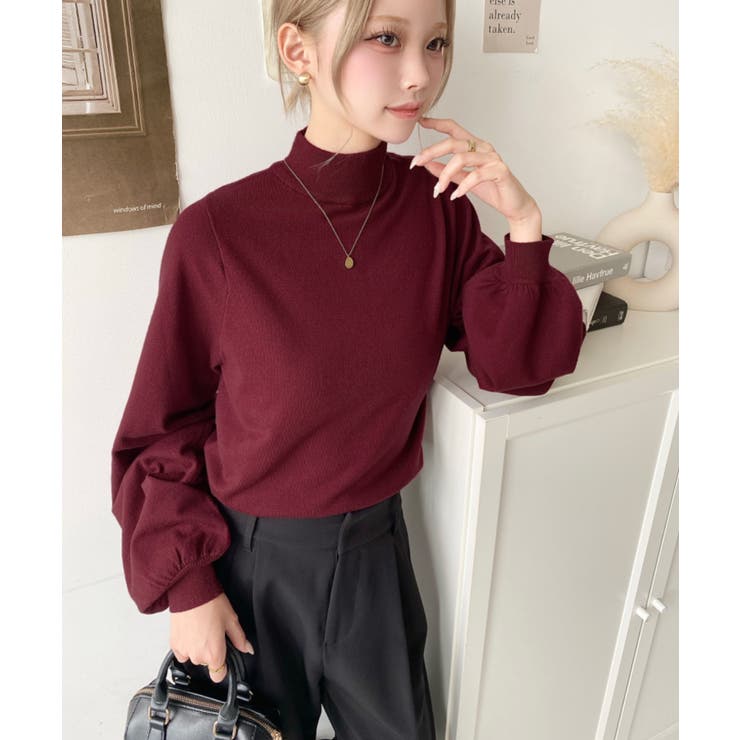 ボトルネックボリュームスリーブニットプルオーバー 12G | moment+ | 詳細画像54 