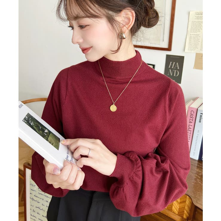 ボトルネックボリュームスリーブニットプルオーバー 12G | moment+ | 詳細画像57 