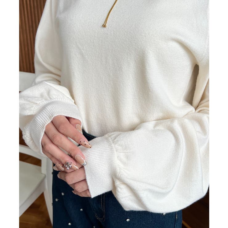 ボトルネックボリュームスリーブニットプルオーバー 12G | moment+ | 詳細画像8 