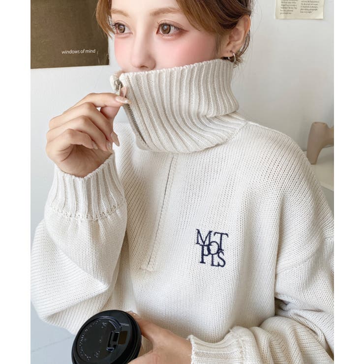 ハーフジップワンポイント刺繍入りニットプルオーバー | moment+ | 詳細画像15 