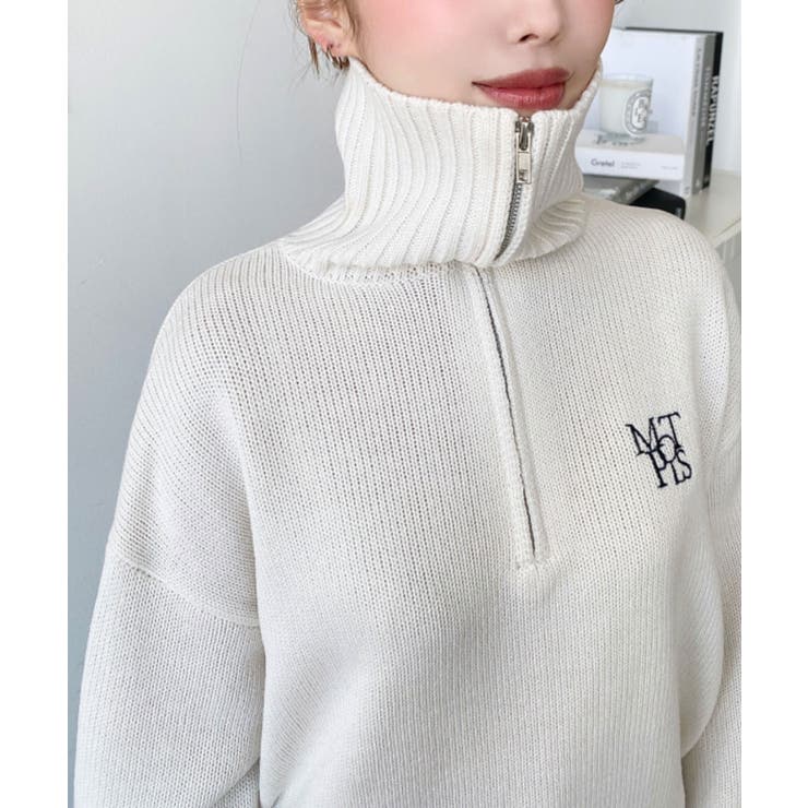 ハーフジップワンポイント刺繍入りニットプルオーバー | moment+ | 詳細画像24 