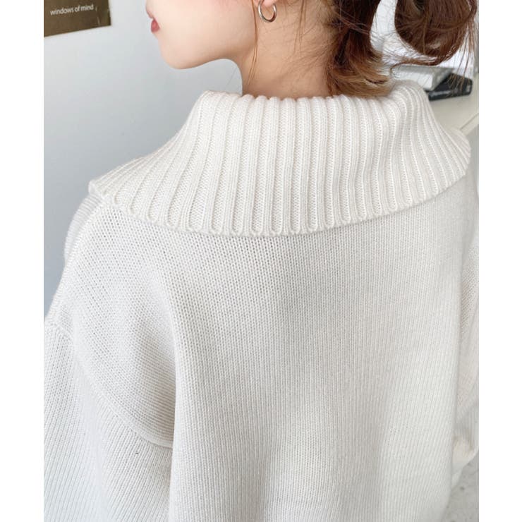 ハーフジップワンポイント刺繍入りニットプルオーバー | moment+ | 詳細画像25 