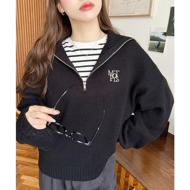 ハーフジップワンポイント刺繍入りニットプルオーバー | moment+ | 詳細画像27 