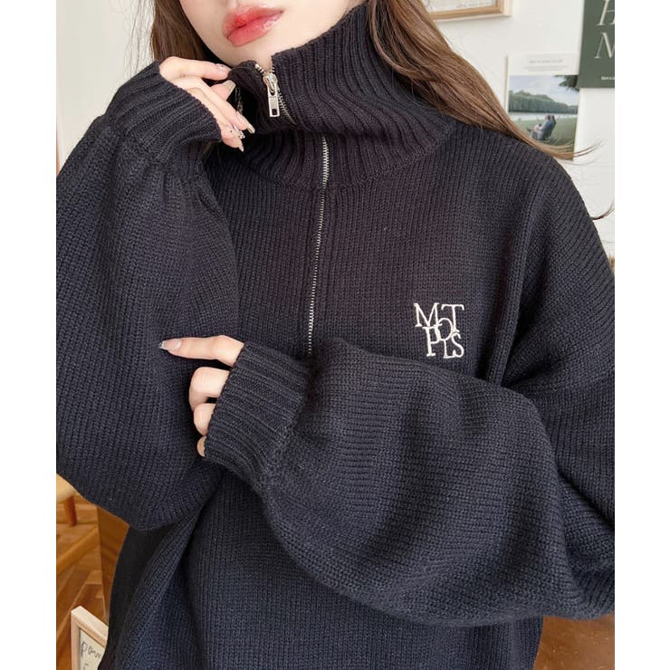 ハーフジップワンポイント刺繍入りニットプルオーバー | moment+ | 詳細画像29 