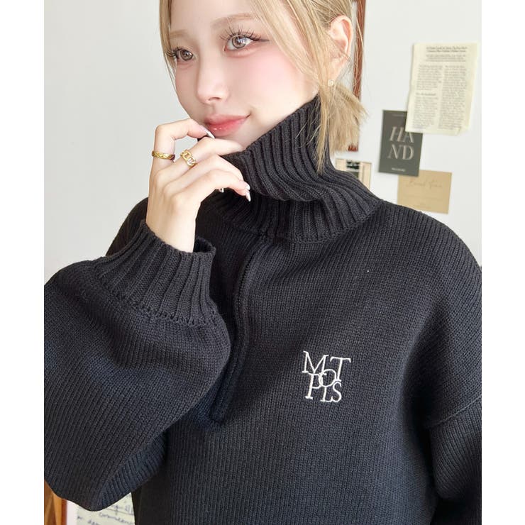 ハーフジップワンポイント刺繍入りニットプルオーバー | moment+ | 詳細画像35 